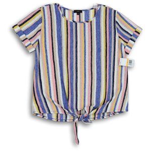 NWT K & C MULTICOLOR STRIPED CUFFED SLEEVE TIE FRONT BLOUSE SMALL
